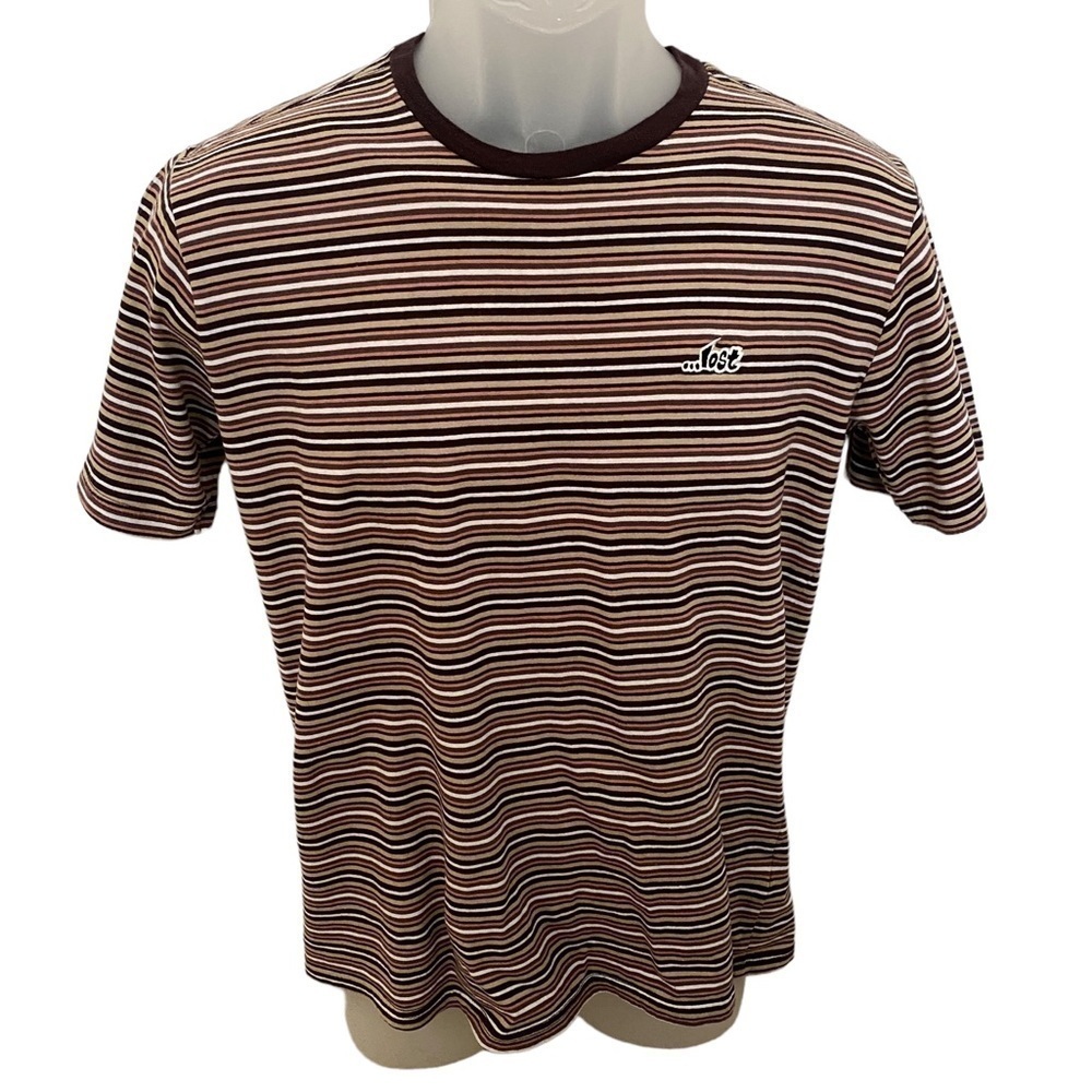 Lost Skate Surf Brown Stripes Short Sleeve Tee Shirt Men S Small
